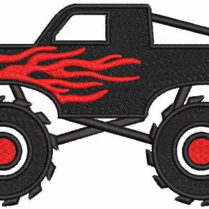 Truck with fire decor embroidery design