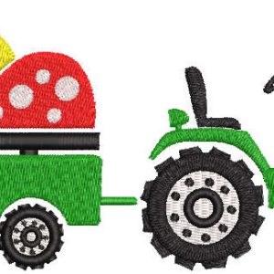 Tractor pulling a cart with eggs embroidery design