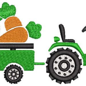 Tractor pulling cart with carrots embroidery design
