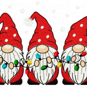 Trio Christmas gnomes with garland embroidery design
