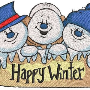 Trio Snowmen happy winter embroidery design