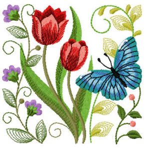 Tulip and butterfly embroidery design