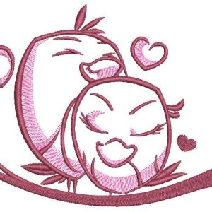 Two loving birds on a branch embroidery design
