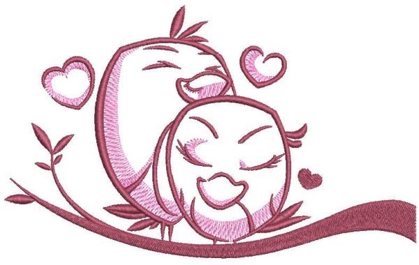 Two loving birds on a branch embroidery design