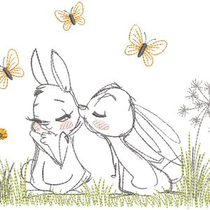 Two loving easter bunnies embroidery design