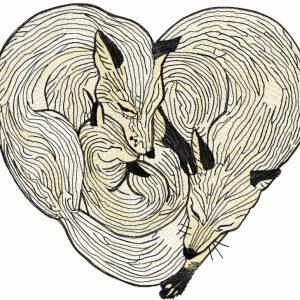 Two sleeping foxes embroidery design