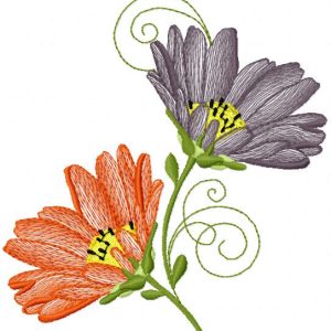 Two Asters flowers embroidery design