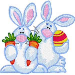 Two Bunnies with easter gifts embroidery design