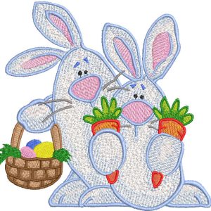 Two Easter Bunnies with basket embroidery design