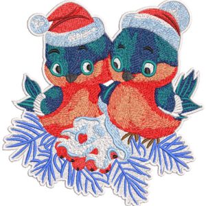 Two Christmas birds embroidery design