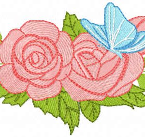 Two roses with butterfly embroidery design
