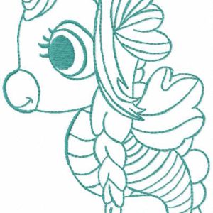 Unicorn seahors with pigtails embroidery design