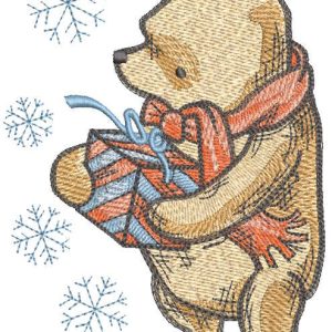Vintage Christmas Pooh with gift embroidery design