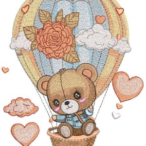 Vintage teddy bear in balloon embroidery design