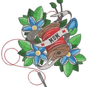 Vintage Mom Needlework spool thread flowers background embroidery design