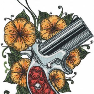 Vintage flower gun embroidery design