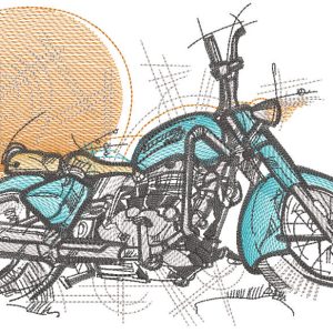 Vintage motorcycle beautiful sunset embroidery design