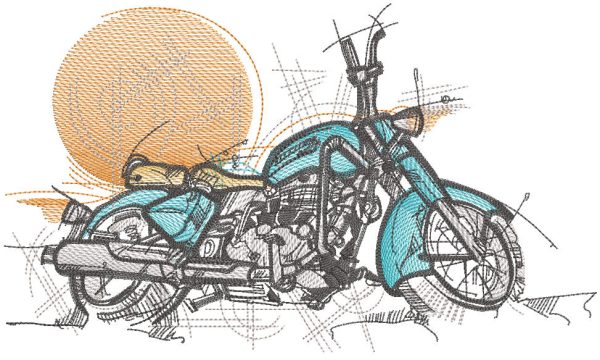 Vintage motorcycle beautiful sunset embroidery design