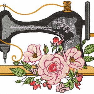 Vintage sewing machine with roses embroidery design