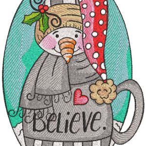 Vintage snowman believe in cup embroidery design