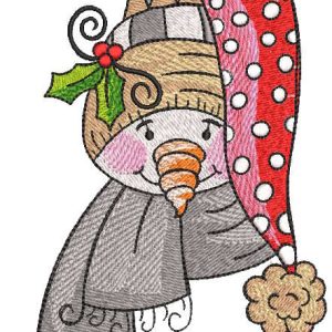 Vintage snowman with scarf, santa hat embroidery design
