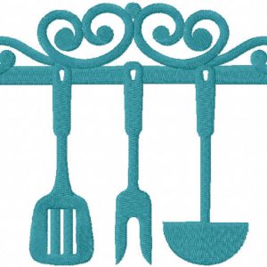 Vintage stand with kitchen utensils embroidery design