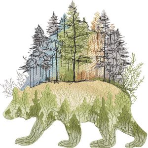 Walking bear in autumn forest embroidery design