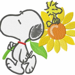 Snoopy with sunflower embroidery design