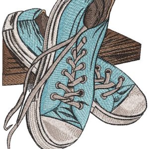 Well worn blue sneakers embroidery design