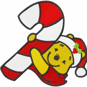 Winnie Pooh with candy stick embroidery design