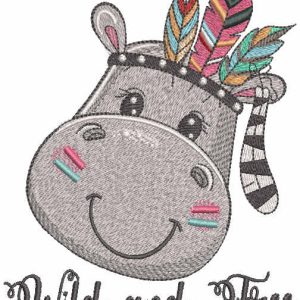 Wild and free hippo embroidery design