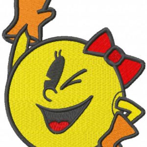 Winking pacman girl embroidery design