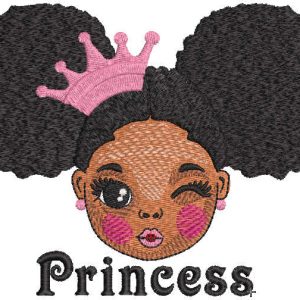 Winking princess embroidery design