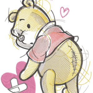 Winnie the pooh sick heart embroidery design