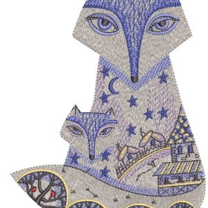 Winter patterned fox family embroidery design