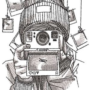 Girl winter photographer with Polaroid embroidery design