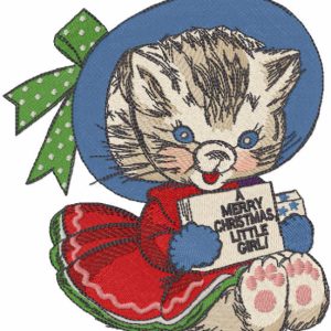 Winter vintage kitten embroidery design