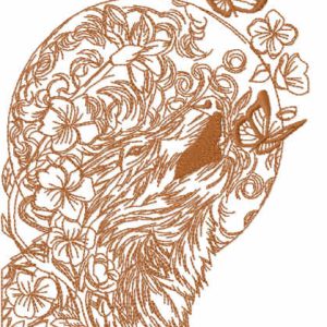 Wolf butterflies sketch embroidery design
