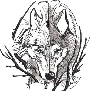 Wolf time pencil sketch embroidery design