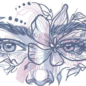 Woman and flowers in her eyes embroidery design