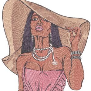 Woman in awide-brimmed hat embroidery design