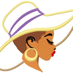 Woman in summer hat applique embroidery design