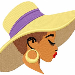 Woman in summer hat embroidery design