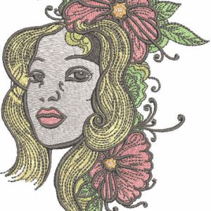 Woman with flowers in her hair embroidery design