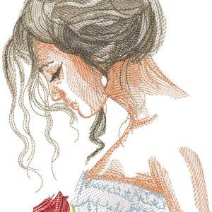 Woman with rose sketch embroidery design