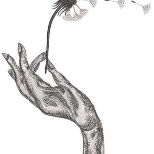Woman's hand with dandelion embroidery design