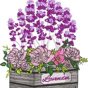 Wooden Box with roses and lavender embroidery design