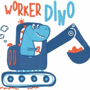 Worker dino embroidery design