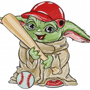 Yoda baseball player embroidery design