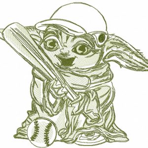 Yoda with baseball bat embroidery design